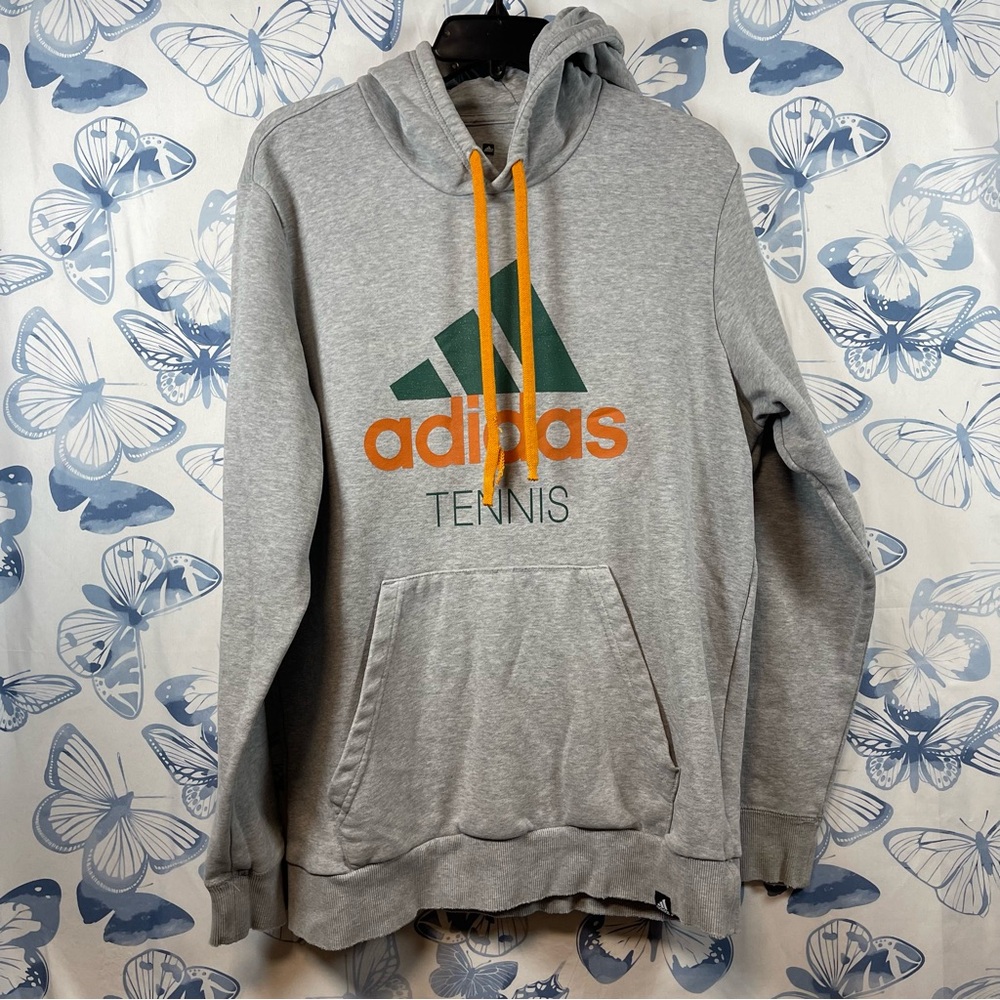 Adidas Gray Hoodie with Orange and Green Accents